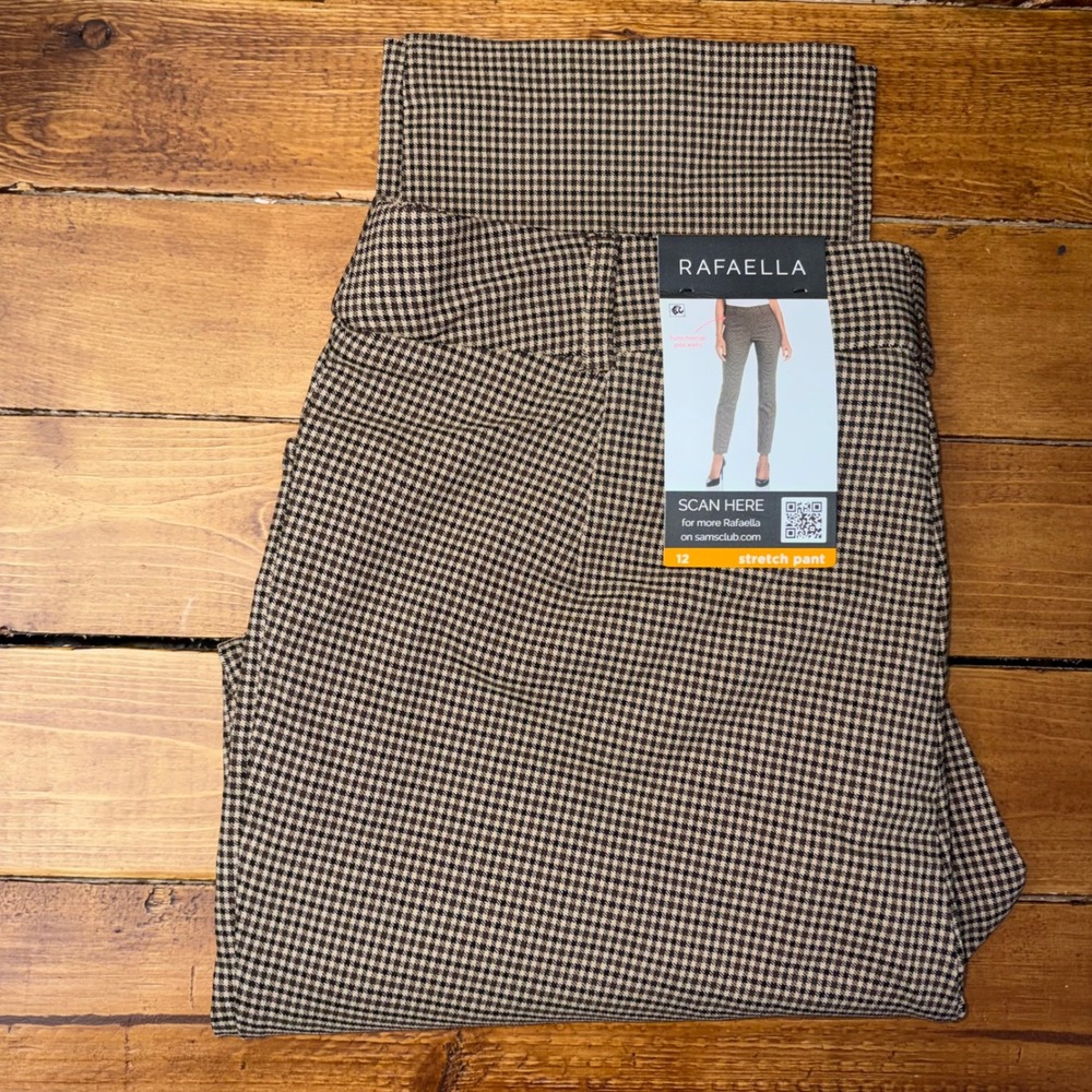 Rafaella Stretch Pants Womens 12 Rich Khaki Houndstooth RSBFF010 New